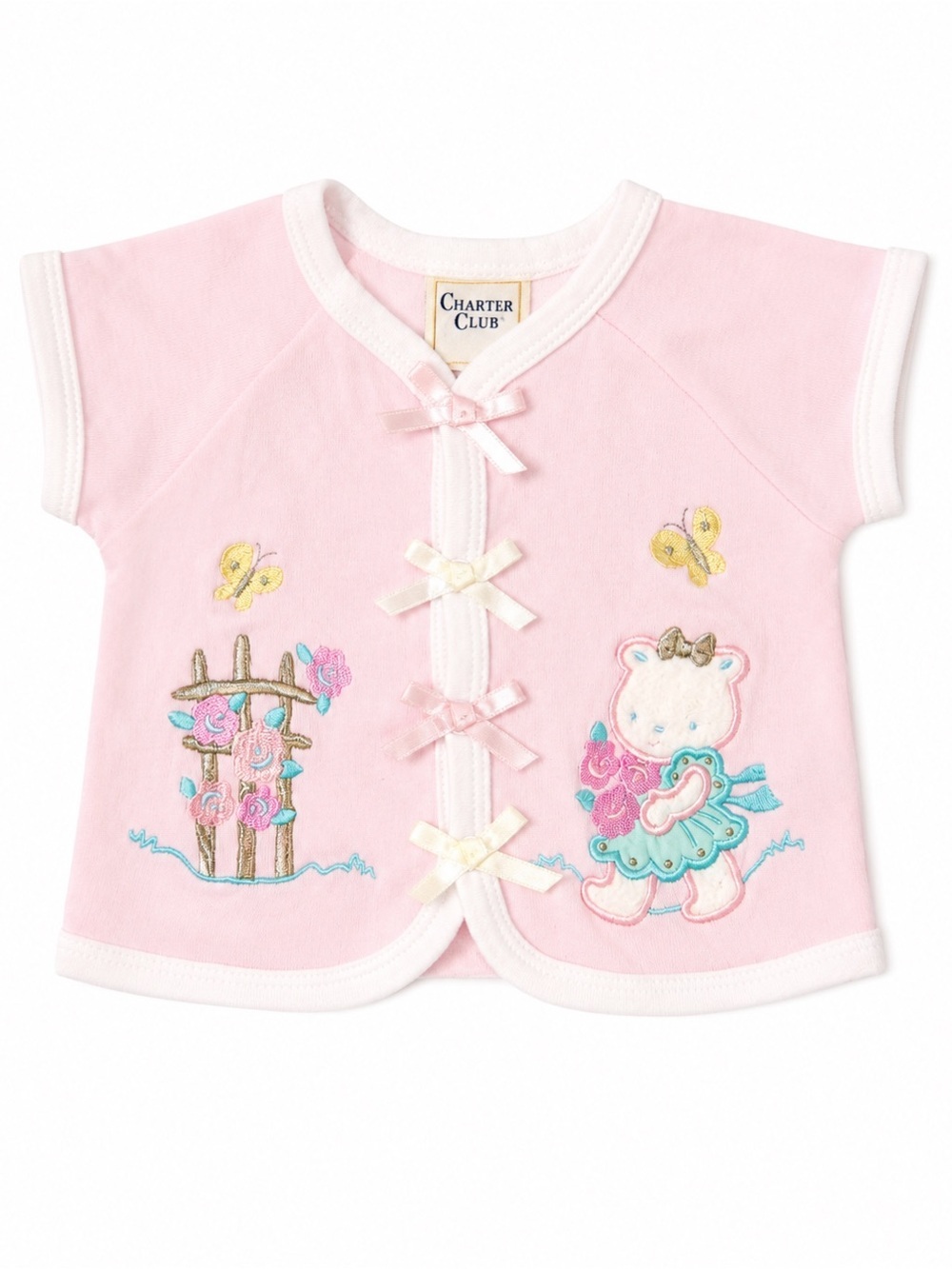 Charter Club Baby Vintage Pink Bear Embroidered Top